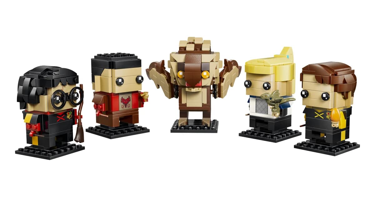 LEGO BrickHeadz The Goblet of Fire Figures 40791, five square-headed Harry Potter figures in a row, Harry with glasses at the left