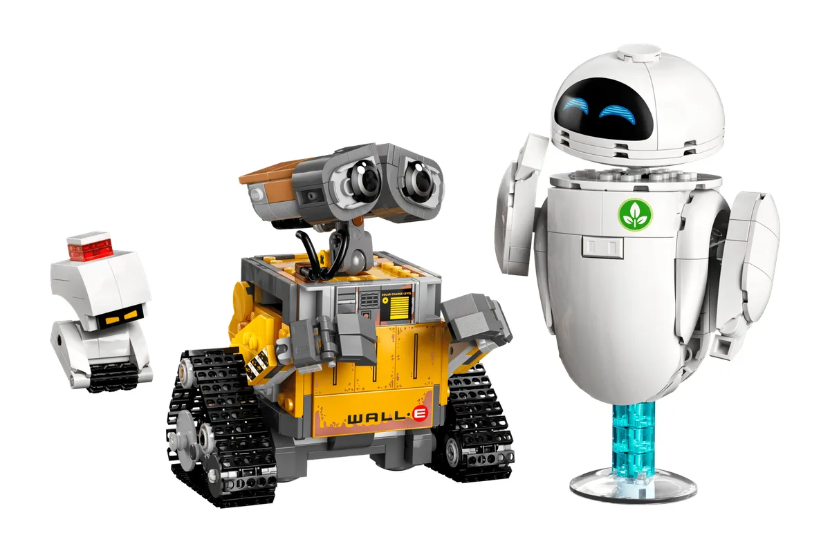 LEGO Disney and Pixar WALL-E and EVE 43279 with the small M-O robot beside them