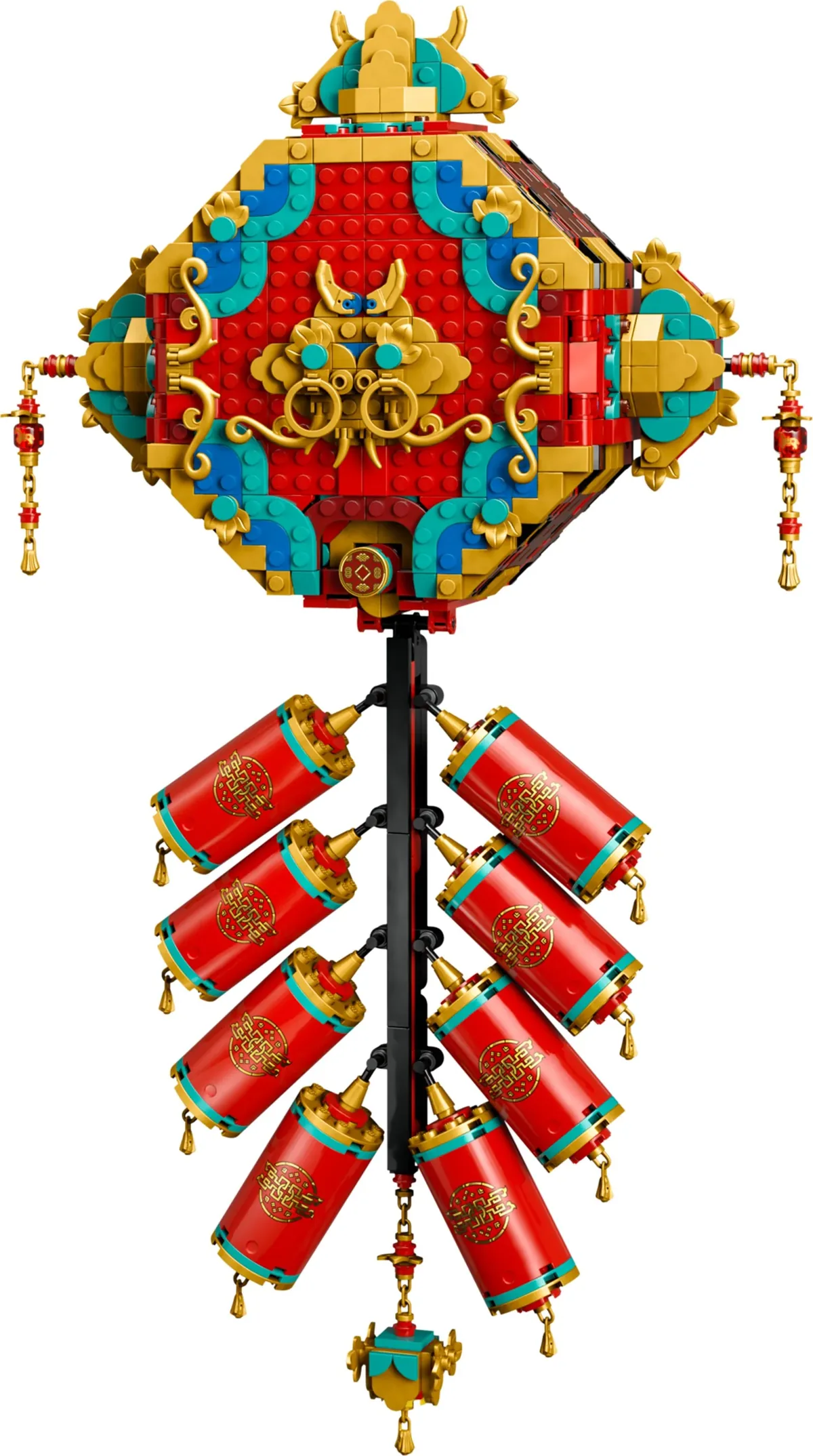 LEGO Fortune Firecracker 80118: a red and gold hanging ornament with a string of red firecrackers below