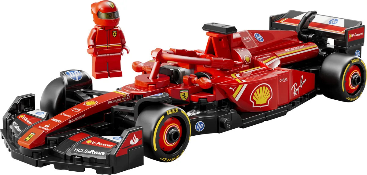 LEGO Speed Champions Ferrari SF-24 F1 Race Car 77242, a red Ferrari F1 car with a red-suited driver minifigure